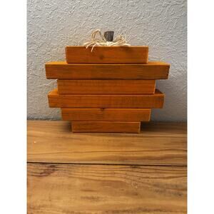 Wood Pumpkin Decor Fall Halloween Thanksgiving Orange Wood Handmade NEW